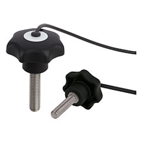 Kipp M12x20 Thread, 50 mm Diameter, Star Grip Knob with Safety Lanyard, Plastic with Steel External Thread, Style LS - Gray (Qty. 1), K0155.7125X20