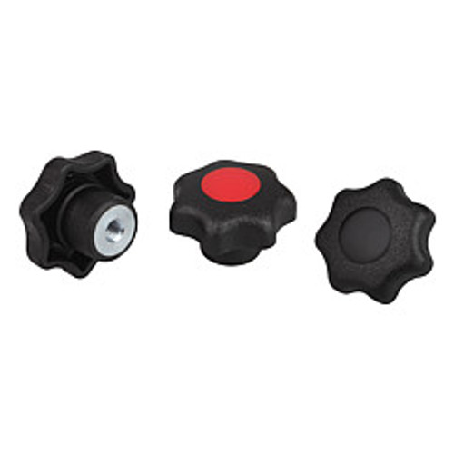 Kipp 3/8"-16 Thread, 40 mm Diameter, Star Grip Knob, Plastic with Steel Bushing, Style K-Red (10/Pkg.), K0155.2A416