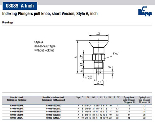 Kipp 5/16"-24 Indexing Plunger with Pull Knob, Steel, Sort Version, Locking Pin Hardened - Style A (1/Pkg.), K0631.5004AK