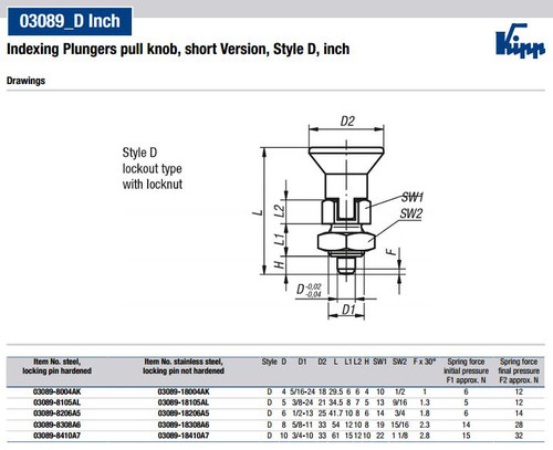 Kipp 3/8"-24 Indexing Plunger with Pull Knob, Steel, Sort Version, Locking Pin Hardened - Style D (Qty. 1), K0631.8105AL