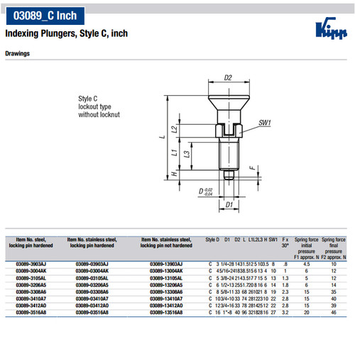 Kipp 1/4"-28 Indexing Plunger with Pull Knob, Steel, Locking Pin Hardened - Style C (1/Pkg.), K0338.3903AJ
