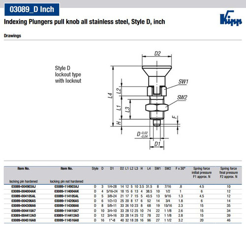 Kipp 1/2"-13 Indexing Plunger with Pull Knob, All Stainless Steel, Locking Pin Hardened - Style D (Qty. 1), K0632.004206A5