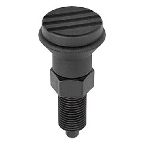 Kipp M10x1 Indexing Plunger with Grooved Pull Knob, Stainless Steel, Locking Pin Hardened - Style A (Qty. 1), K0339.01105