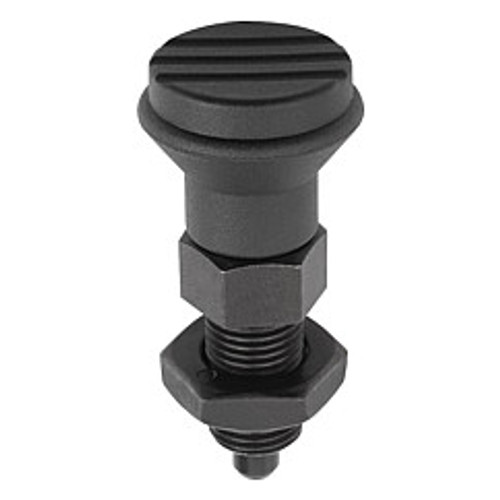 Kipp M12x1.5 Indexing Plunger with Grooved Pull Knob, Stainless Steel, Locking Pin Hardened - Style B (Qty. 1), K0339.02206