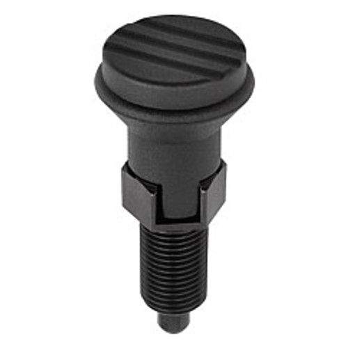 Kipp M12x1.5 Indexing Plunger with Grooved Pull Knob, Stainless Steel, Locking Pin Hardened - Style C (Qty. 1), K0339.03206