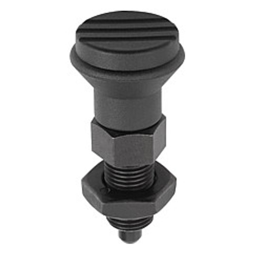 Kipp 3/8"-16 Indexing Plunger with Grooved Pull Knob, Steel, Locking Pin Hardened - Style B (Qty. 1), K0339.2005A4