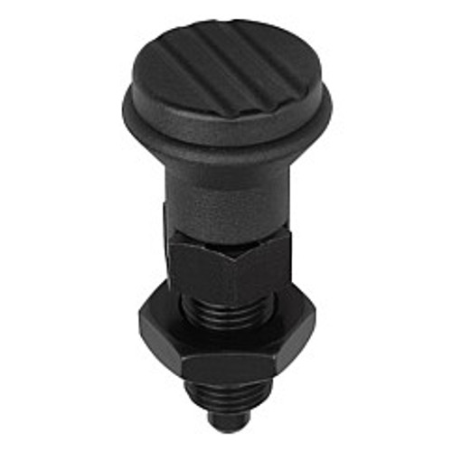 Kipp 3/8"-24 Indexing Plunger with Grooved Pull Knob, Steel, Locking Pin Hardened - Style D (Qty. 1), K0339.4105AL