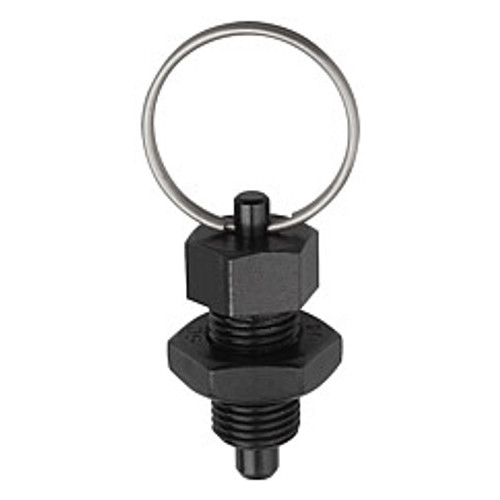 Kipp M16x1.5 Indexing Plunger with Key Ring, Stainless Steel, Locking Pin Not Hardened - Style S (1/Pkg.), K0342.14308