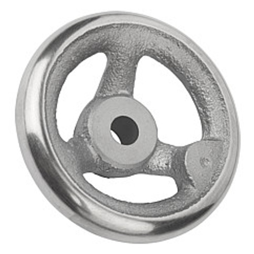 Kipp 80 mm x .312" ID 3-Spoke Handwheel without Machine Handle, Gray Cast Iron DIN 950 (Qty. 1), K0671.0080XCN