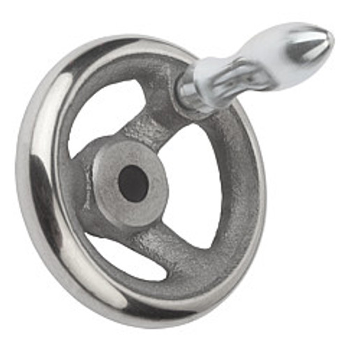 Kipp 160 mm x .500" ID 3-Spoke Handwheel with Revolving Machine Handle, Gray Cast Iron DIN 950 (Qty. 1), K0671.4160XCP