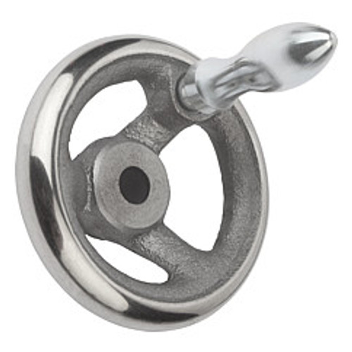 Kipp 180 mm x 18 mm ID 3-Spoke Handwheel with Revolving Machine Handle, Gray Cast Iron DIN 950 (1/Pkg.), K0671.4180X18