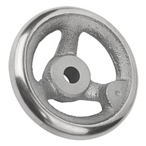 Kipp 180 mm x 18 mm ID 3-Spoke Handwheel without Machine Handle, Gray Cast Iron DIN 950 (Qty. 1), K0671.0180X18