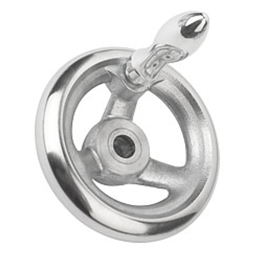 Kipp 160 mm x 16 mm ID 3-Spoke Handwheel with Revolving Machine Handle, Aluminum DIN 950 (1/Pkg.), K0160.4160X16