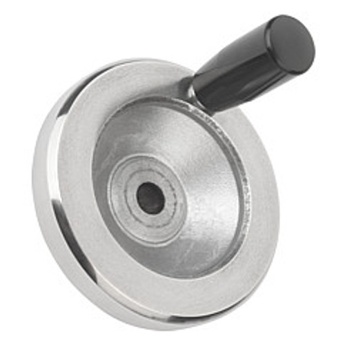 Kipp 140 mm x 14 mm ID Disc Handwheel with Revolving Handle, Aluminum Planed (1/Pkg.), K0161.4140X14