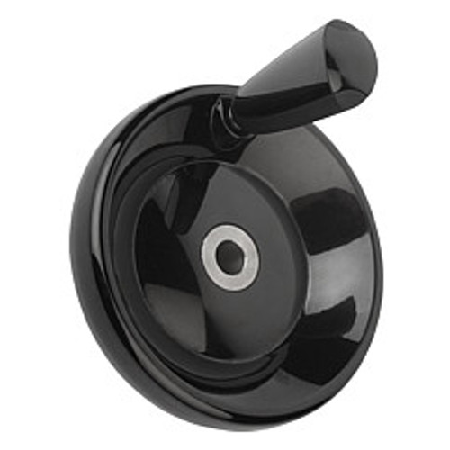 Kipp 160 mm x .75" ID Disc Handwheel with Revolving Taper Grip, Duroplastic/Steel, Size 4, Style E - Thru Bore Hole (1/Pkg.), K0164.1160XCR