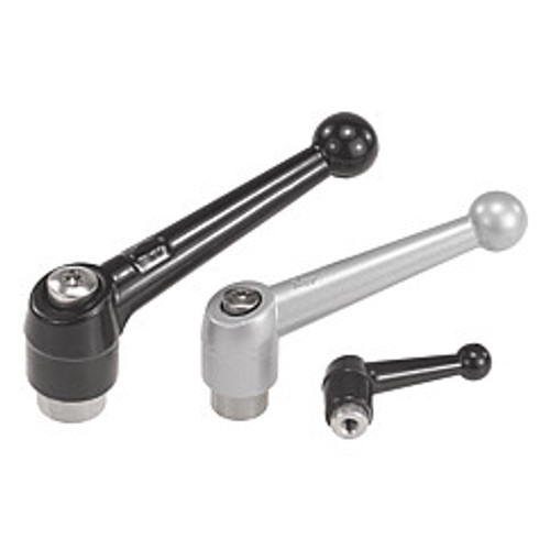 Kipp 3/8"-16 Adjustable Handle, Classic Ball Style, Zinc/Stainless Steel, Internal Thread, Black, Size 3 (Qty. 1), K0117.3A41