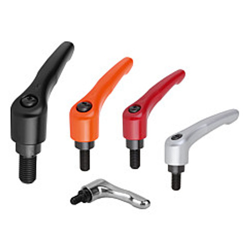 Kipp #10-32x50 Adjustable Handle, Modern Style, Zinc/Steel, External Thread, Size 0, Orange (Qty. 1), K0122.0A12X50