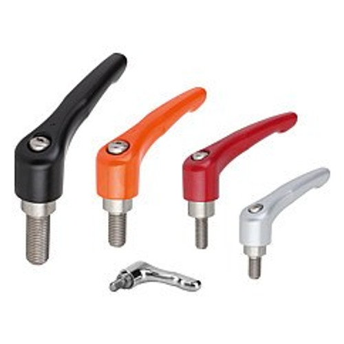 Kipp 5/16"-18x20 Adjustable Handle, Modern Style, Zinc/Stainless Steel, External Thread, Size 3, Red (Qty. 1), K0123.3A327X20