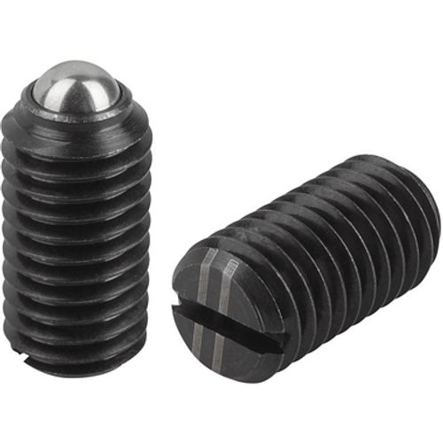 Kipp 1/4"-28 Spring Plungers, Ball Style, Slotted, Steel, Standard End Pressure (10/Pkg.), K0309.AJ