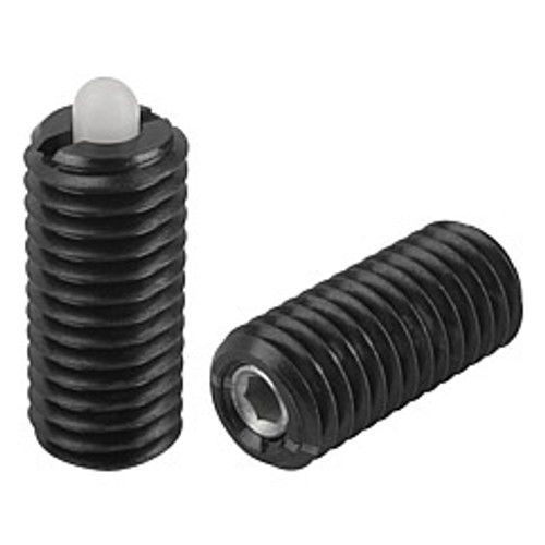 Kipp 1/4"-20 Spring Plungers, Pin Style, Hexagon Socket, Steel Body/Plastic Pin, Light End Pressure, (10/Pkg.), K0318.1A2
