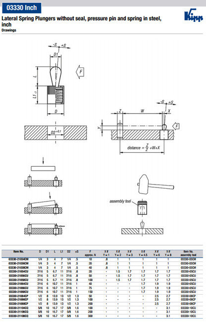 Kipp 1/4"x3x10N Lateral Spring Plunger without Seal, Steel Pressure Pin and Spring (Qty. 1), K0368.21034CM