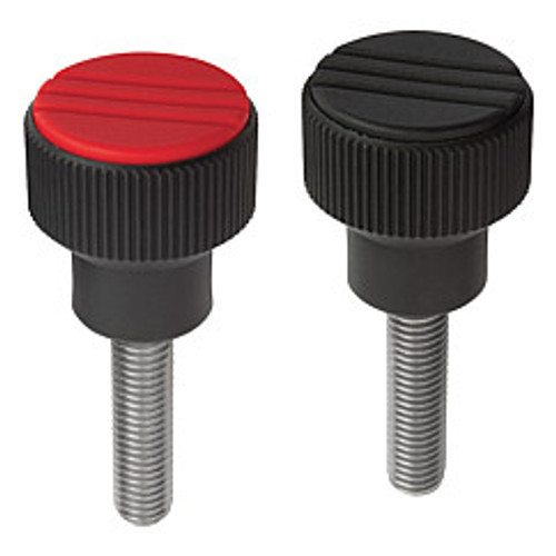 Kipp M6x20 Novo-Grip Knurled Knobs, External Thread, Steel, Size 1, Red (10/Pkg.), K0247.1066X20