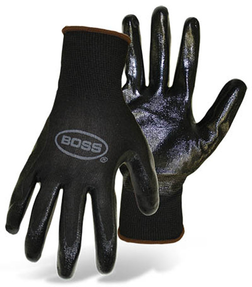 BOSS Assembly Grip Nylon Knit Gloves w/ Nitrile Coated  Palm, Size: 7 (12 Pair)