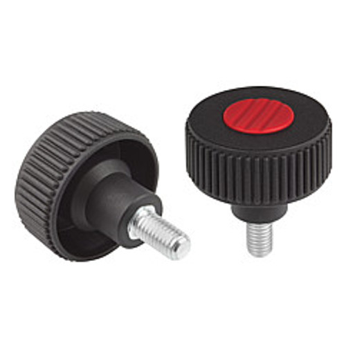 Kipp M5 x 40 mm (L) x 40 mm (D) Novo-Grip Knurled Wheel, External Thread, Steel, Size 1, Style L, Red (10/Pkg.), K0260.51056X40