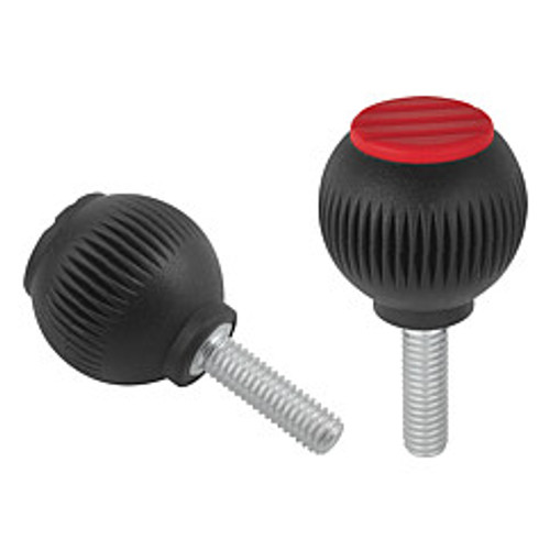 Kipp M10 (Thread) x 20 mm (L) x 40 mm (D) Novo-Grip Ball Grips, Steel Bolt, External Thread, Size 3, Red (10/Pkg.), K0253.3106X20