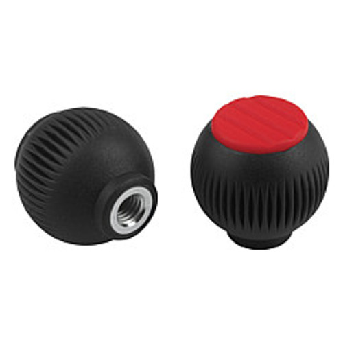 Kipp 5/16"-18 (ID) x 32 mm (D) Novo-Grip Ball Grips, Stainless Steel Bushing, Internal Thread, Size 2, Red (10/Pkg.), K0253.02A36
