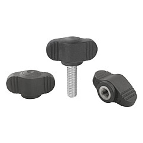 Kipp M6 x 28 mm Novo-Grip Mini Wing Grips, Stainless Steel Bushing, Internal Thread (10/Pkg.), K0274.0006