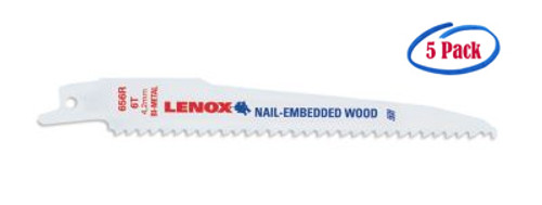 Lenox Wood Bi-Metal Reciprocating Saw Blades, 6" x 7/16" x .050", 6 TPI #20556676RC (5/Pkg.)