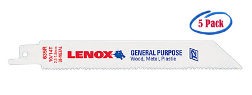 Lenox 8 x 3/4 x .035 General Purpose Bi-Metal Reciprocating Saw Blades, 10/14 TPI (5/Pkg.) #12130835R