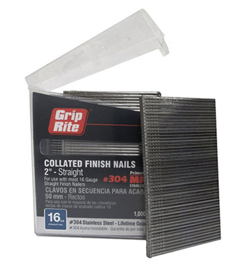 2-1/2" DA-Collated Finish Nails, 15 Gauge, 316 Stainless Steel, Smooth Shank, (500 Tub/5 Tubs), Grip Rite #MAXB64904