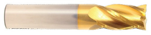 7/8" Dia x 4" OAL x 55/64" Cut Diameter, 3 Flute Solid Carbide End Mills, Single End Square, TiN Coated (Qty. 1)