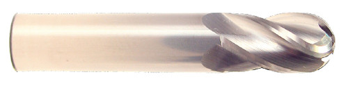 1/8" Dia x 1-1/2" OAL x 1/16" Cut Diameter, 2 Flute Solid Carbide End Mills, Single End Ball, Uncoated (Qty. 1)