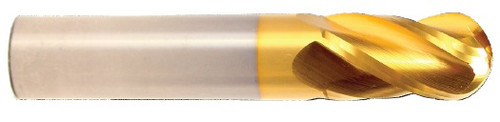 7/8" Dia x 4" OAL x 13/16" Cut Diameter, 2 Flute Solid Carbide End Mills, Single End Ball, TiN Coated (Qty. 1) 7/8" Dia x 4" OAL x 13/16" Cut Diameter, 2 Flute Solid Carbide End Mills, Single End Ball, TiN Coated (Qty. 1)