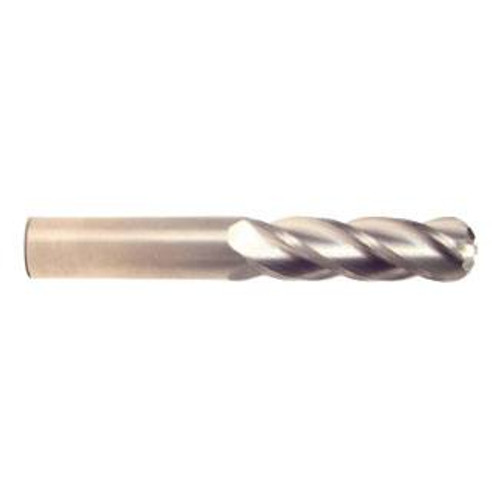 1/2" Cut Dia x 1-1/2" Flute Length x 4" OAL Solid Carbide End Mills, Long Length, Single End Ball, 2 Flute, Uncoated (Qty. 1)