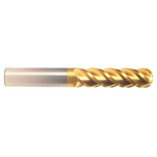 1" Cut Dia x 2-1/4" Flute Length x 5" OAL Solid Carbide End Mills, Long Length, Single End Ball, 2 Flute, TiN Coated (Qty. 1)