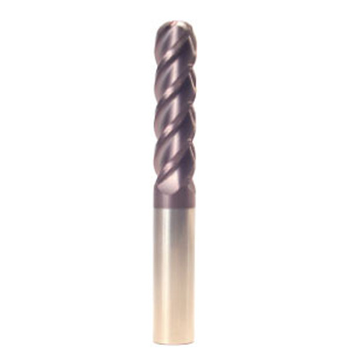 3/8" Cut Dia x 1-1/8" Flute Length x 3" OAL Solid Carbide End Mills, Long Length, Single End Ball, 2 Flute, AlTiN - Hard Coat (Qty. 1)