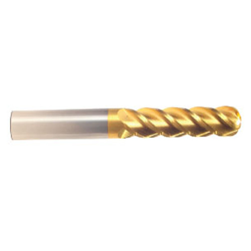 1/2" Cut Dia x 1-1/2" Flute Length x 4" OAL Solid Carbide End Mills, Long Length, Single End Ball, 4 Flute, TiN Coated (Qty. 1)