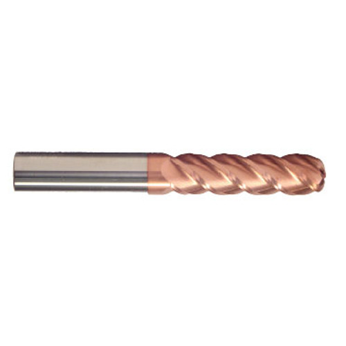 1" Cut Dia x 2-1/4" Flute Length x 5" OAL Solid Carbide End Mills, Long Length, Single End Ball, 4 Flute, TiCN Coated (Qty. 1)