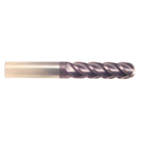 3/16" Cut Dia x 3/4" Flute Length x 2-1/2" OAL Solid Carbide End Mills, Long Length, Single End Ball, 4 Flute, AlTiN - Hard Coat (Qty. 1)