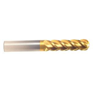 3/8" Cut Dia x 1-1/2" Flute Length x 6" OAL Solid Carbide End Mills, Extra Long Length, Single End Ball, 2 Flute, TiN Coated (Qty. 1)