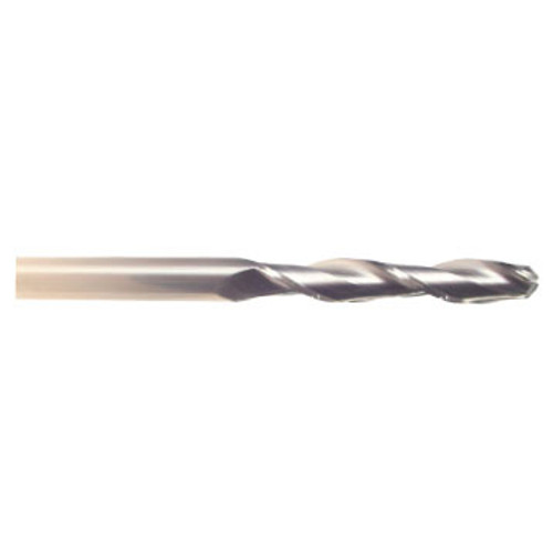 3/16" Cut Dia x 1-1/8" Flute Length x 3" OAL Solid Carbide End Mills, Extra Long Length, Single End Ball, 4 Flute, Uncoated (Qty. 1)