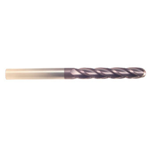 1/4" Cut Dia x 1-1/2" Flute Length x 4" OAL Solid Carbide End Mills, Extra Long Length, Single End Ball, 4 Flute, AlTiN - Hard Coat (Qty. 1)