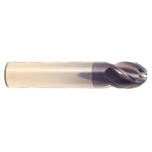 3/16" Cut Dia x 3/8" Flute Length x 2" OAL Solid Carbide End Mills, Stub Length, Single End Ball, 3 Flute, AlTiN - Hard Coat (Qty. 1)