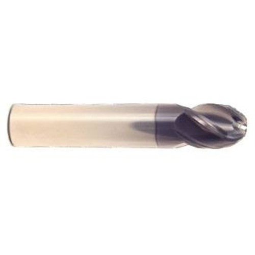 3/8" Cut Dia x 5/8" Flute Length x 2" OAL Solid Carbide End Mills, Stub Length, Single End Ball, 3 Flute, AlTiN - Hard Coat (Qty. 1)