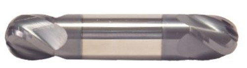 3/32" Cut Dia x 3/16" Flute Length x 1-1/2" OAL Solid Carbide End Mills, Stub Length, Double End Ball, 2 Flute, AlTiN - Hard Coat (Qty. 1)