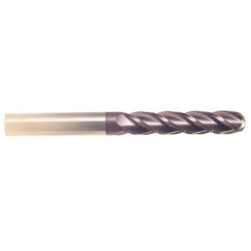 7/16" Cut Dia x 3" Flute Length x 6" OAL Solid Carbide End Mills, Extra-Extra Long Length, Single End Ball, 2 Flute, AlTiN - Hard Coat (Qty. 1)